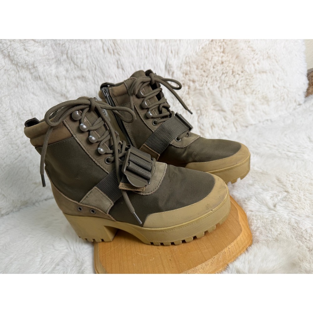 Steve Madden Grady Olive Green Platform Combat Boots Lug Sole Heel 6.5M GRAD02S1